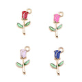 Enamel Rose Stem Charms in Four Colors with Gold Tone Edges view 5