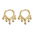 Gold Heart Huggie Hoop Earrings With Dangling Ball Charms view 5