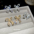 Crystal Bow Dangle Earrings Gold Silver Plus Bow Brooch view 3