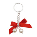 Faux Pearl Bow Keychain Silver Ring Ten Ribbon Colors view 11