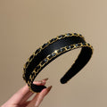 Black White Padded Headband Gold Chain Trim 2 Colors view 6
