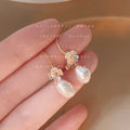 Gold Tone Pastel Flower Cluster And Baroque Pearl Hook Earrings view 2