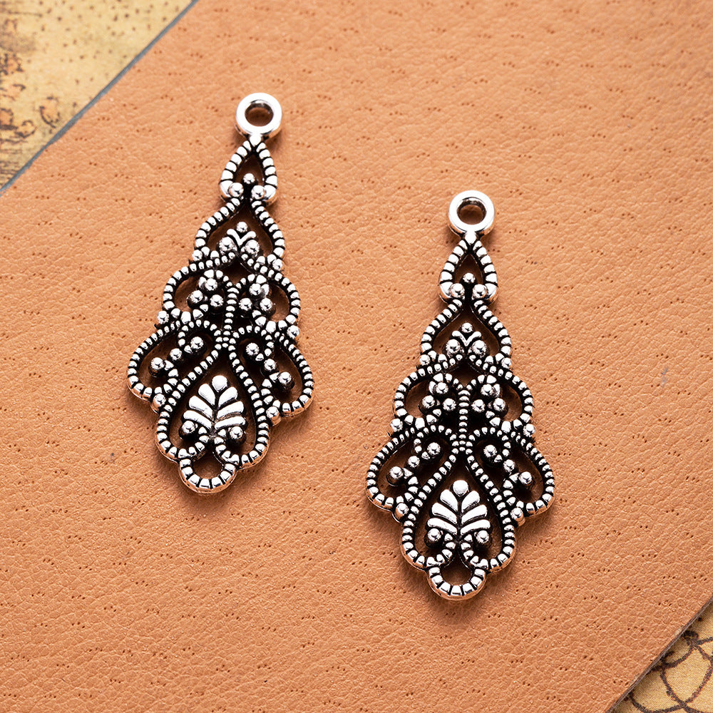 Long Teardrop Double-Sided Filigree Alloy Pendant Charm 41x18mm