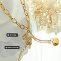 Gold Letter M Paperclip Chain Necklace Round Disc Tassel view 2