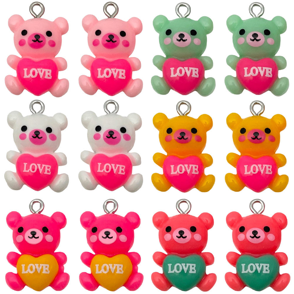 Colorful Resin LOVE Bear Charm Pendant for DIY Bracelet Earrings Necklace Jewelry