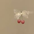Pink Cherry White Lace Bow Duckbill Hair Clip Single view 4