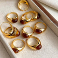 Gold Tone Chunky Open Adjustable Ring With Amber Brown Oval Stone view 3