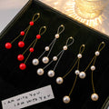 White and Red Pearl Look Wire Cascade Long Earrings view 1