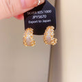 Double Row Crystal C Shaped Stud Earrings Jewelry Accessory view 6