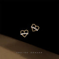 Gold Open Heart Beaded Stud Earrings Mini Pearl Row view 2