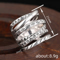 Antique Silver Multi Band Wrap Ring Stamped Geometric Patterns view 4