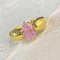 Pink Oval Solitaire Leaf-Shoulder Ring In Polished Gold Tone view 2