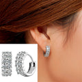 Silver Tone Multi Row Clear Stone Huggie Hoop Earrings view 1