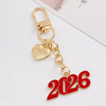 Gold Tone Enamel Number Charm Keychain with Heart Butterfly or Flower Accent view 3