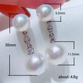 Silver Double Pearl Drop Earrings with CZ Connectors view 5