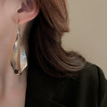 Silver Tone Textured Leaf Loop Statement Drop Earrings view 6