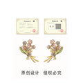 Gold Pink Enamel Flower Bouquet Leaf CZ Stud Earrings view 3