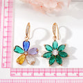 Gold Tone Crystal Petal Flower Hook Earrings in Five Colors view 4