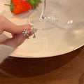 Silver Tone Snowflake Crystal Stud Earrings with Drops view 2