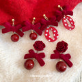 Red Flocked Bow And Flower Stud Earrings - 2 Styles view 1