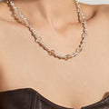 Pearl Clear Bead Station Necklace Gold Steel Models A B view 3