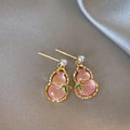 Gold Tone Pink Gourd and Blue Koi Fish Drop Earrings view 6