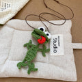 Green Crochet Frog Pendant Brown Cord Necklace Charm view 1