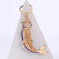 Blue Rhinestone Shark Fish Keychain Gold Tone Metal Hardware view 4