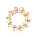 Gold Tone Floral Wreath Wreath Pearl Look Metal Brooch Pin view 1