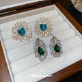 Crystal Leaf and Flower Drop Earrings in Green and Blue view 3