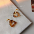 Gold Matte Acrylic Triangle Drop Earrings White Amber Resin view 7