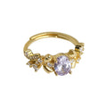 Gold-Tone Open Ring Purple Oval Crystal Leaf Accents view 5
