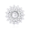 Pearl Center Floral Halo Brooch in Gold or Silver Tone view 2