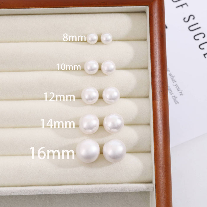 White Pearl Look Round Stud Earrings in Five Sizes