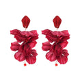 Red Fabric Floral Tassel Stud Earrings Fashion Jewelry view 5
