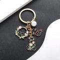 Black Cat Heart Flower Wreath and Pearl Enamel Keychain view 1