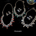 Silver Bow Teardrop Rhinestone Necklace Earring Sets view 3