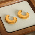 Chunky C Hoop Stud Earrings Gold Steel Small Large Sizes view 3