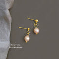 Gold Ball Stud Pink Baroque Pearl Dangle Drop Earrings view 3