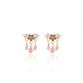 Pink Crystal Look Floral Fringe Small Stud Earrings view 5