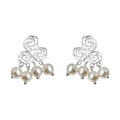 Silver Triple Spiral Filigree Pearl Cluster Stud Earrings view 5