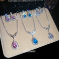 Silver Teardrop Crystal Pendant Necklace Earring Sets view 4