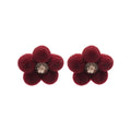 Velvet Flower Stud Earrings in Deep Red Statement Jewelry view 5