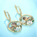 Gold Tone Enamel Bird Floral Circle Drop Leverback Earrings view 3