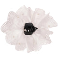 White Eyelet Fabric Flower Hair Claws Pearl Black Bow view 5