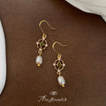 Gold Tone Green Oval Stone And White Pearl Hook Earrings view 1