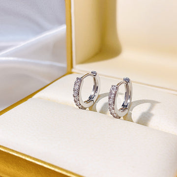 Small Silver Tone Crystal Row Huggie Hoop Earrings