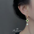 Gold Tone Green Crystal Filigree Drop Earrings Pearl Drops view 2