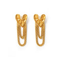 Hammered Heart Stud Earrings Chain Tassel Gold and Steel view 5