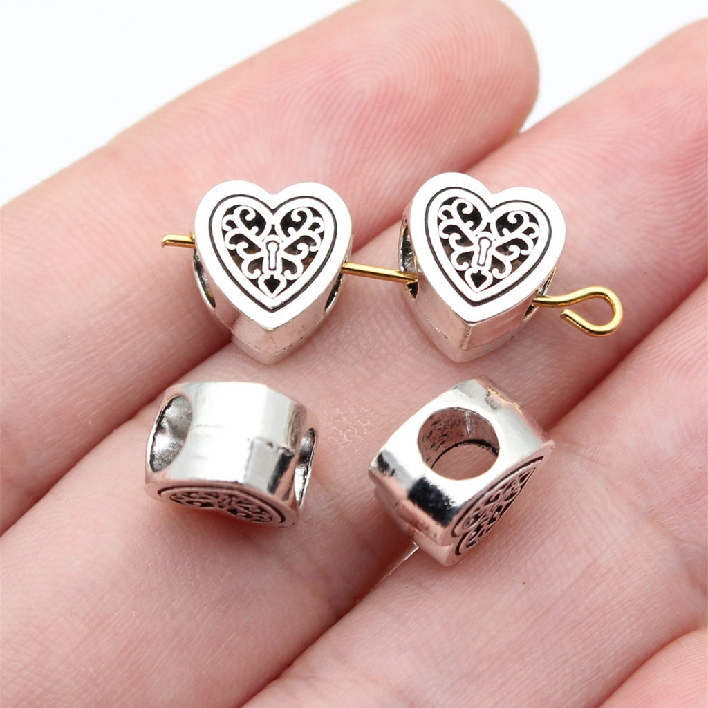 10x10x6.5mm 1.9g Antique Silver Zinc Alloy Heart Large Hole Spacer Beads for Bracelet Jewelry Making